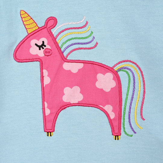 Infant Girls Jersey/Terry T-Shirt H/S Unicorn-Blue