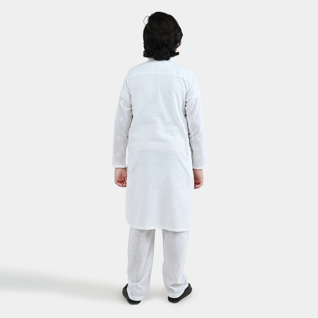 Boys Cotton Slub 2Piece Suit (Signature)-White