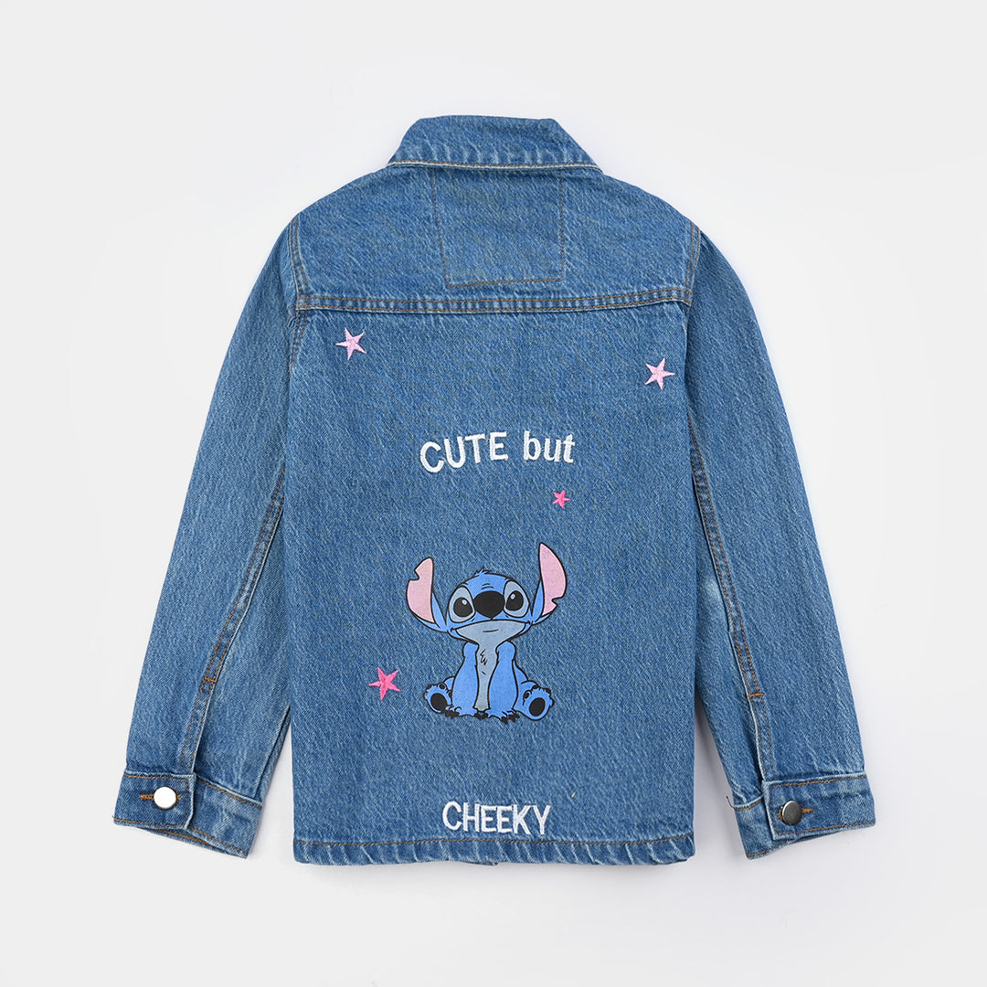 Girls Denim Stretch Jacket Stitch-Mid Blue