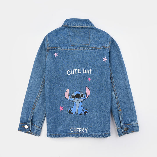 Girls Denim Stretch Jacket Stitch-Mid Blue