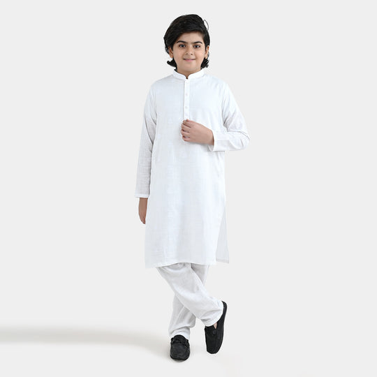 Boys Cotton Slub 2Piece Suit (Signature)-White