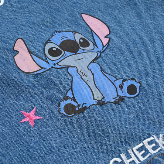 Girls Denim Stretch Jacket Stitch-Mid Blue