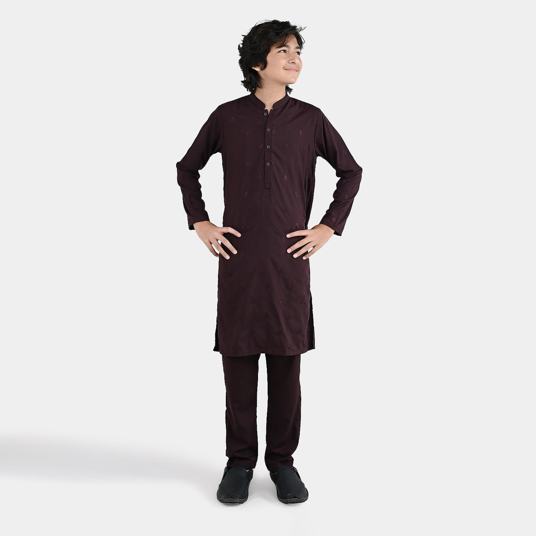 Boys Poly Viscose 2 Piece Suit (Gulkaar) - Dark Maroon