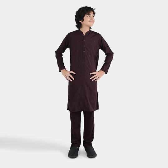 Boys Poly Viscose 2 Piece Suit (Gulkaar) - Dark Maroon