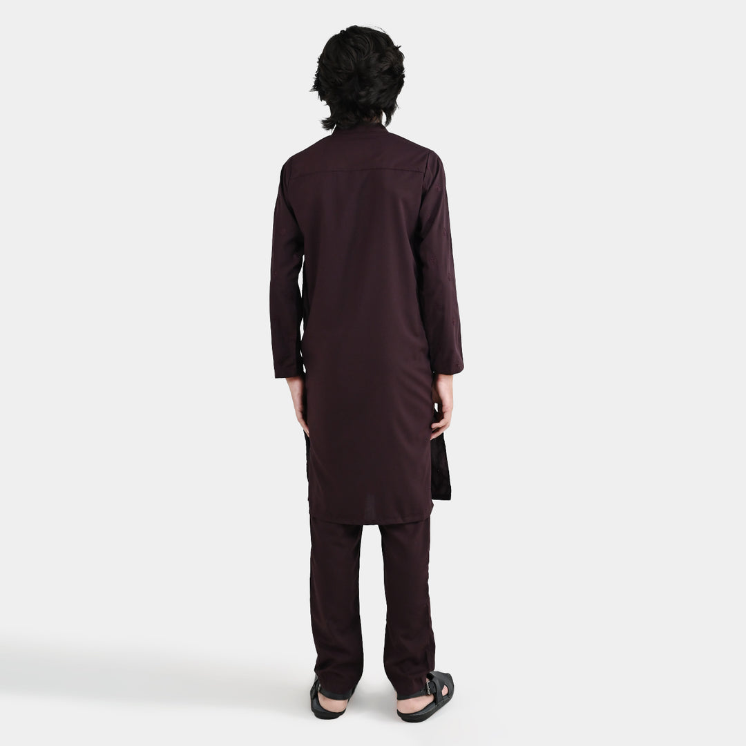 Boys Poly Viscose 2 Piece Suit (Gulkaar) - Dark Maroon