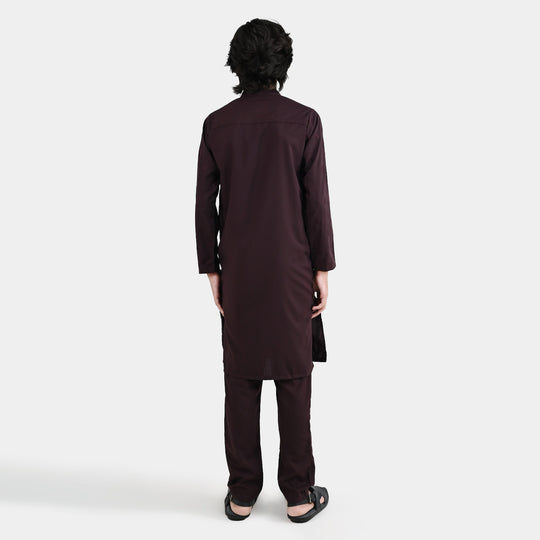 Boys Poly Viscose 2 Piece Suit (Gulkaar) - Dark Maroon