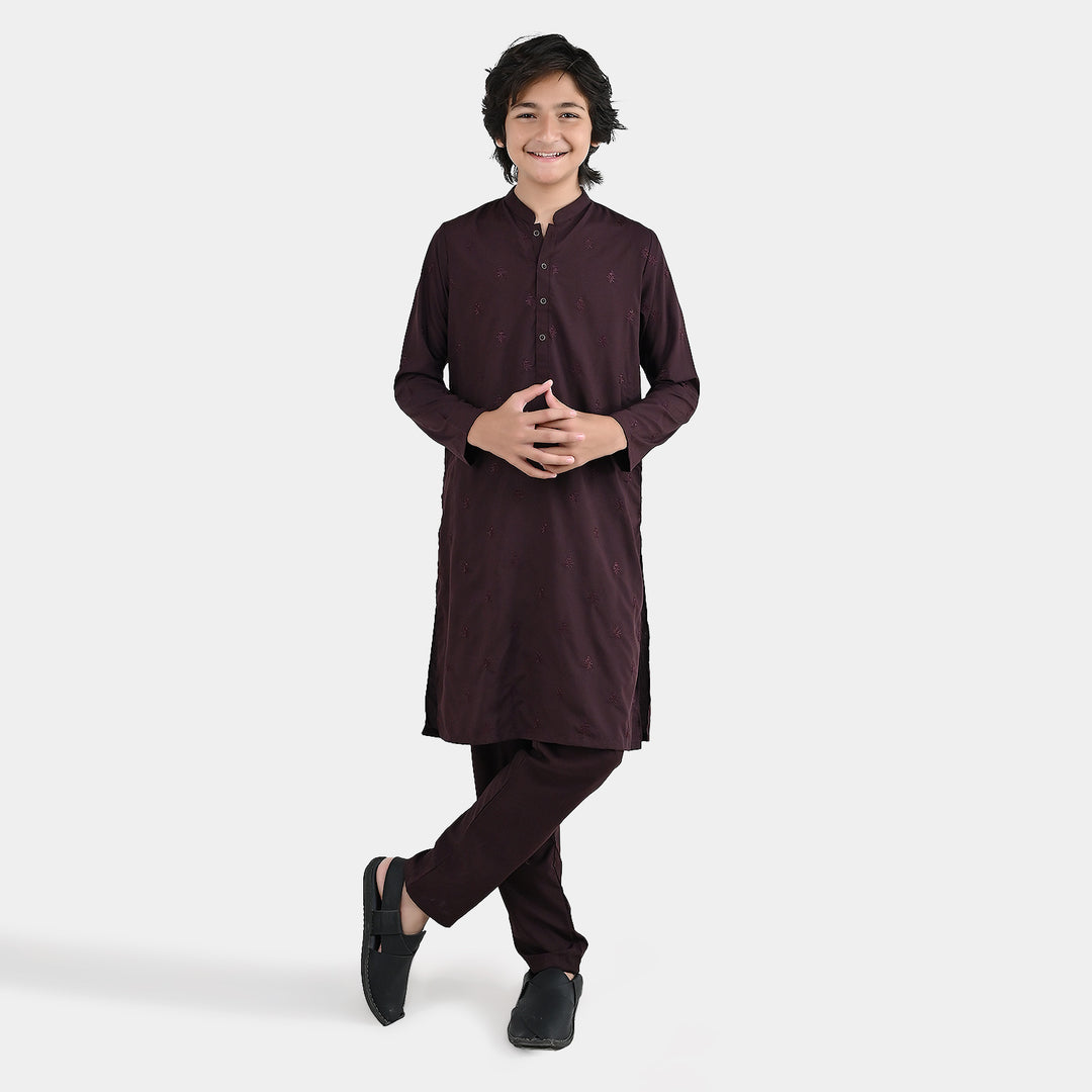 Boys Poly Viscose 2 Piece Suit (Gulkaar) - Dark Maroon