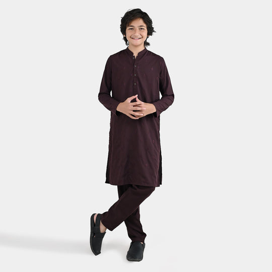 Boys Poly Viscose 2 Piece Suit (Gulkaar) - Dark Maroon