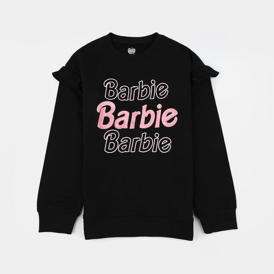 Girls Cotton Terry Sweat Shirt-BLACK