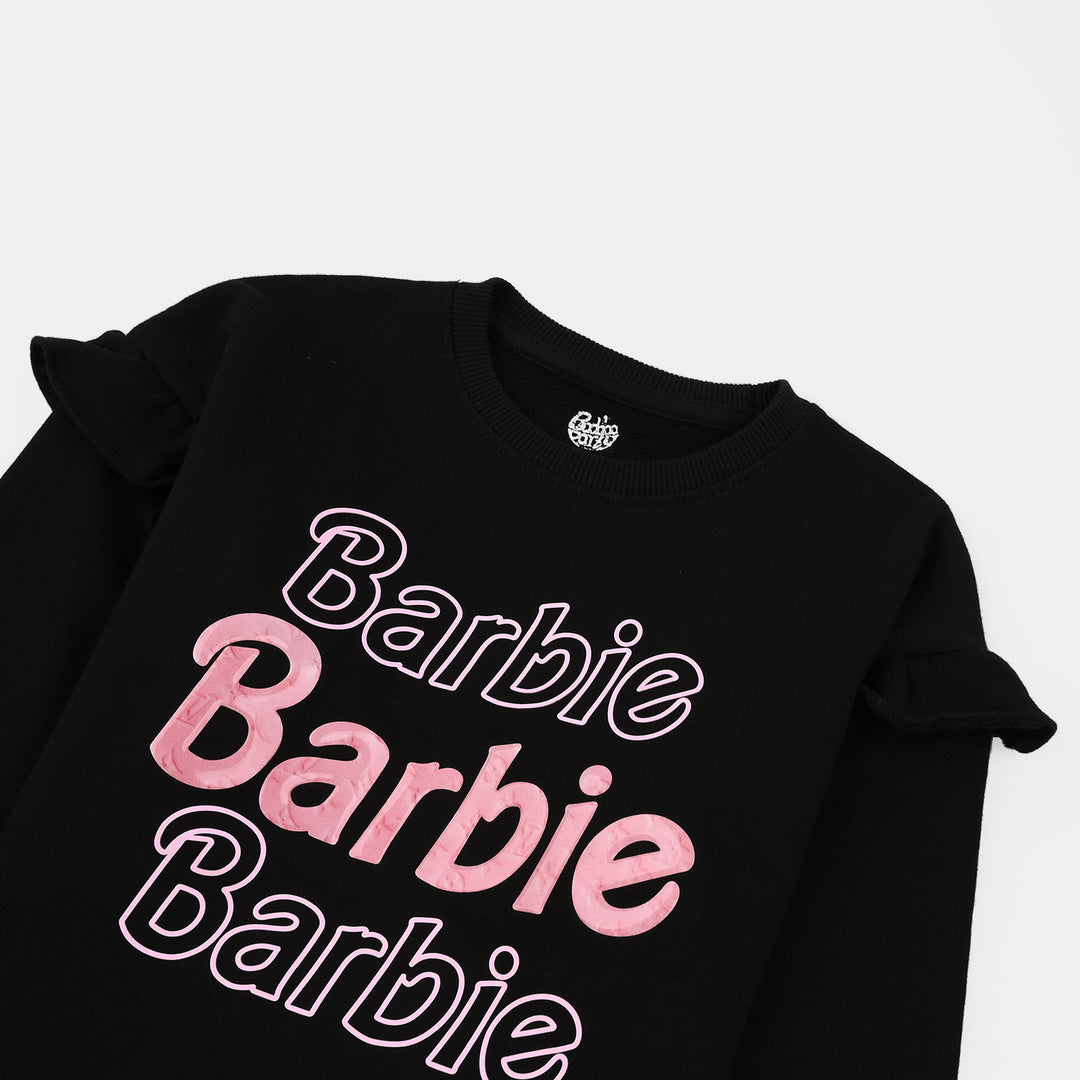 Girls Cotton Terry Sweat Shirt-BLACK