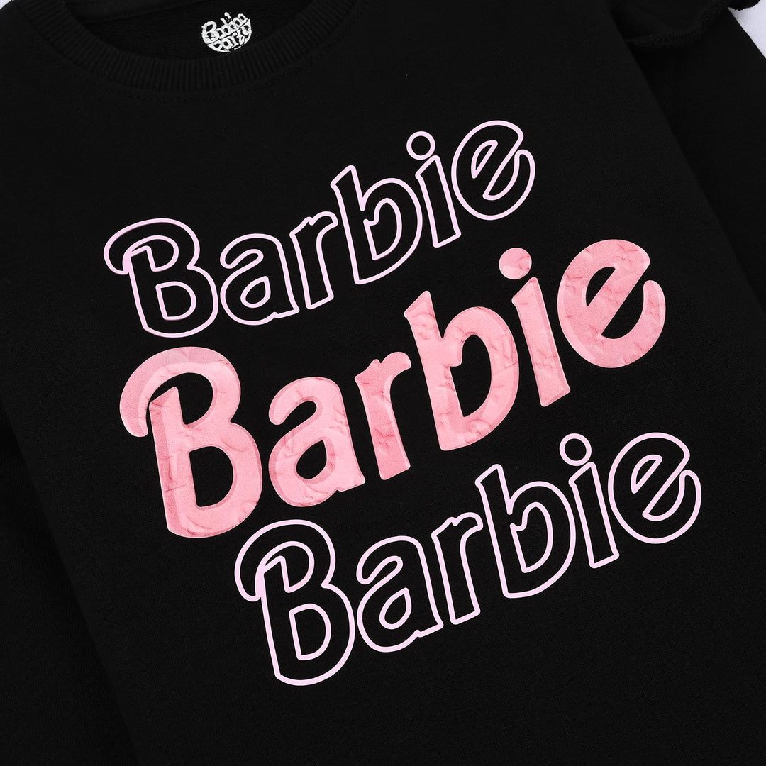 Girls Cotton Terry Sweat Shirt-BLACK