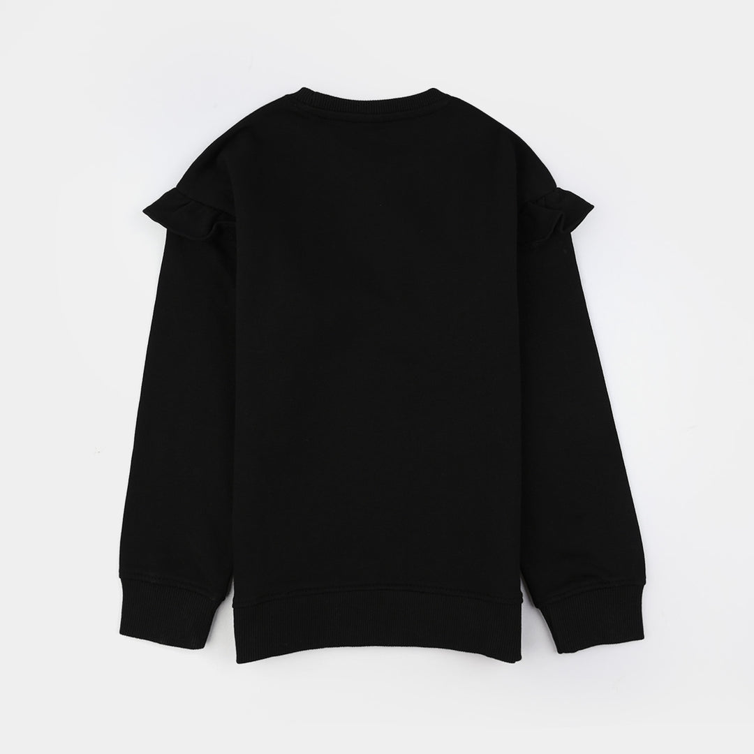 Girls Cotton Terry Sweat Shirt-BLACK