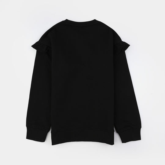 Girls Cotton Terry Sweat Shirt-BLACK