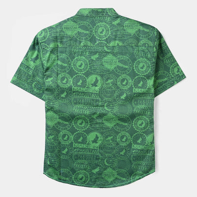 Boys Cotton Poplin Casual Shirt H/S (Stamp)-Green