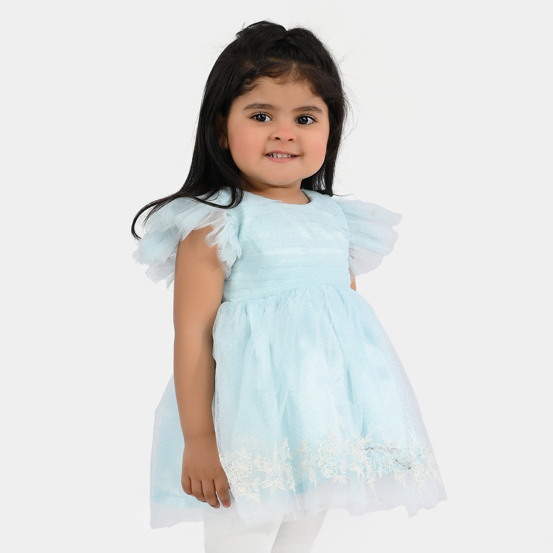 Infant Girls Net Fancy Frock (Glittering) - Light Blue