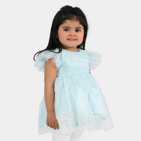 Infant Girls Net Fancy Frock (Glittering) - Light Blue