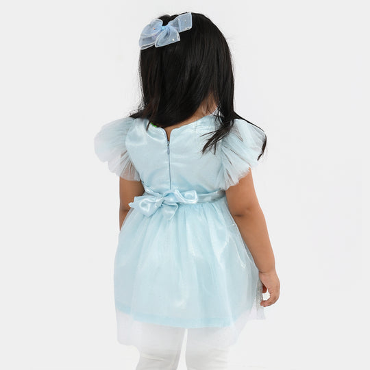 Infant Girls Net Fancy Frock (Glittering) - Light Blue