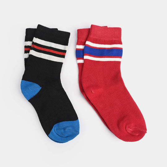 Boys Polyster Pack Of 2 Socks Striper-BL.Red