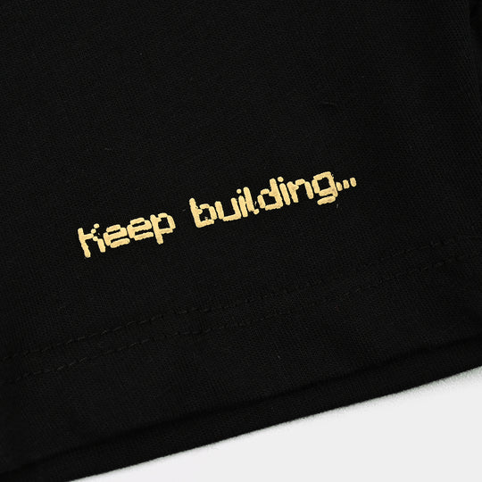 Infant Boys Cotton Terry Short Keep Building-Jet Black