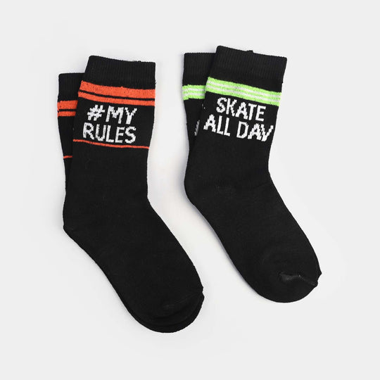 Boys Polyster Pack Of 2 Socks Skate All Day-BLACK