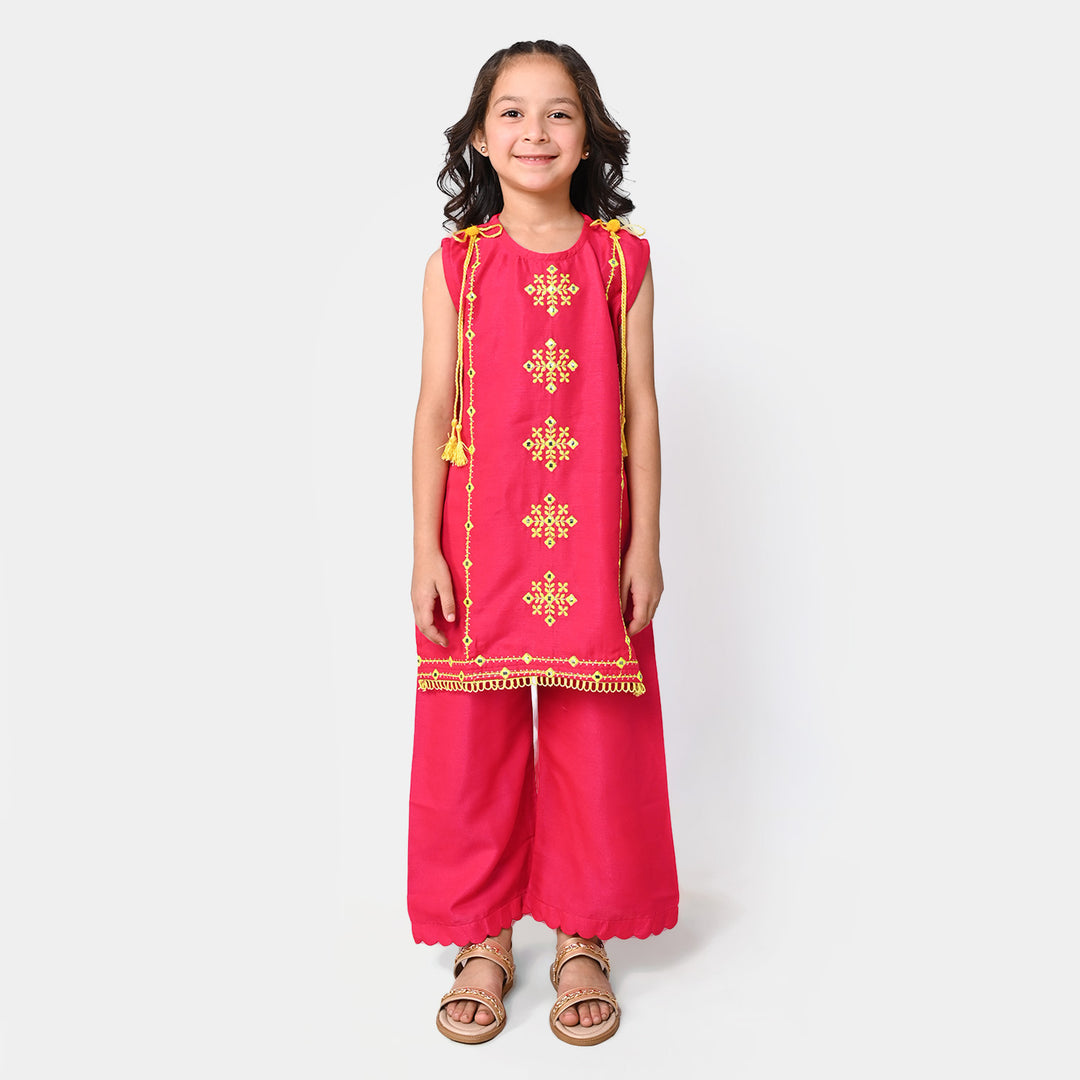 Girls Viscose 2PCs Suit Ruby - Hot Pink