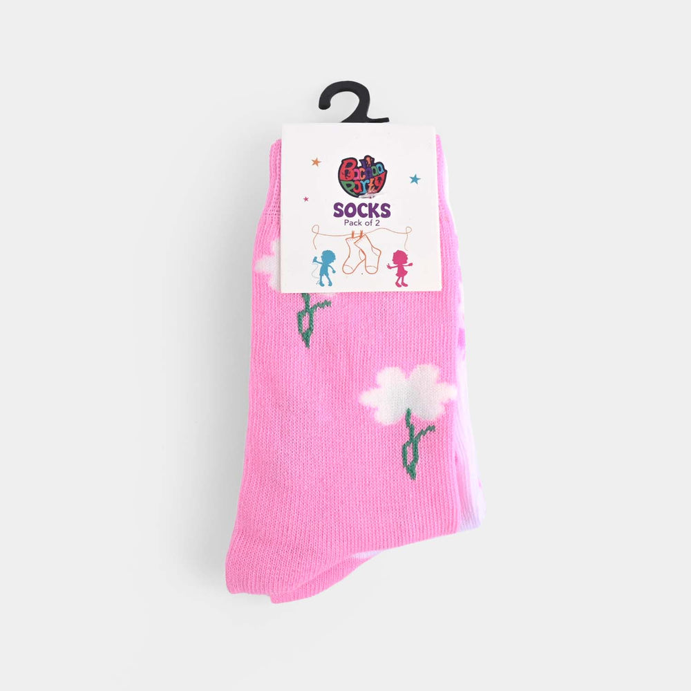 Girls Pack Of 2 Socks Flowers-Pink.White