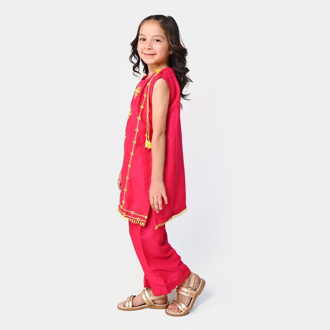 Girls Viscose 2PCs Suit Ruby - Hot Pink