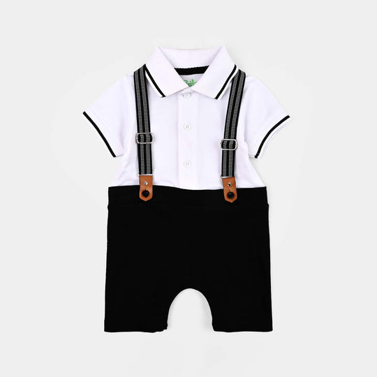 Infant Boys Jumbo Pique Romper Fashion-Wht.Black