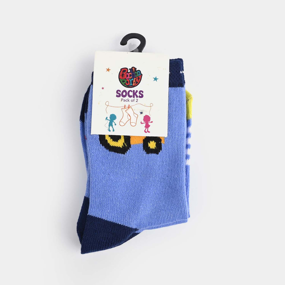 Infant Boys Polyster Pack Of 2 Socks Tractor-Grey.Blue