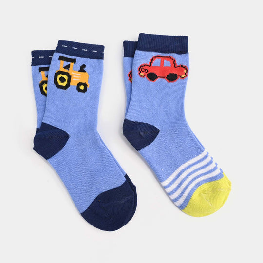 Infant Boys Polyster Pack Of 2 Socks Tractor-Grey.Blue