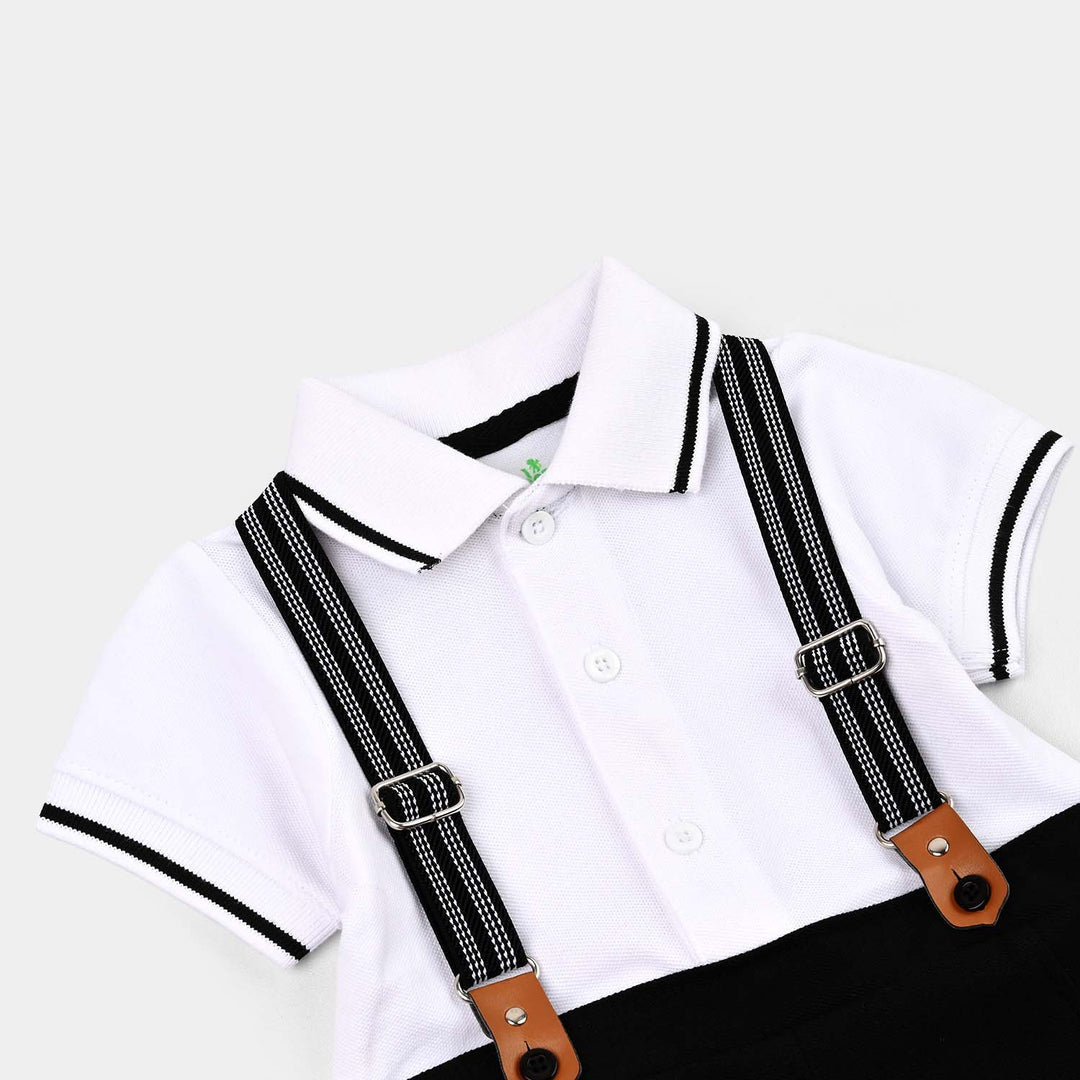 Infant Boys Jumbo Pique Romper Fashion-Wht.Black