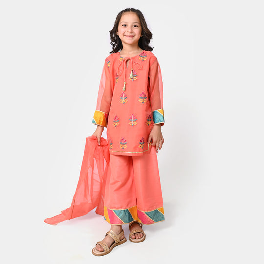 Girls Viscose 3PCs Suit Chatta Patti - Peach
