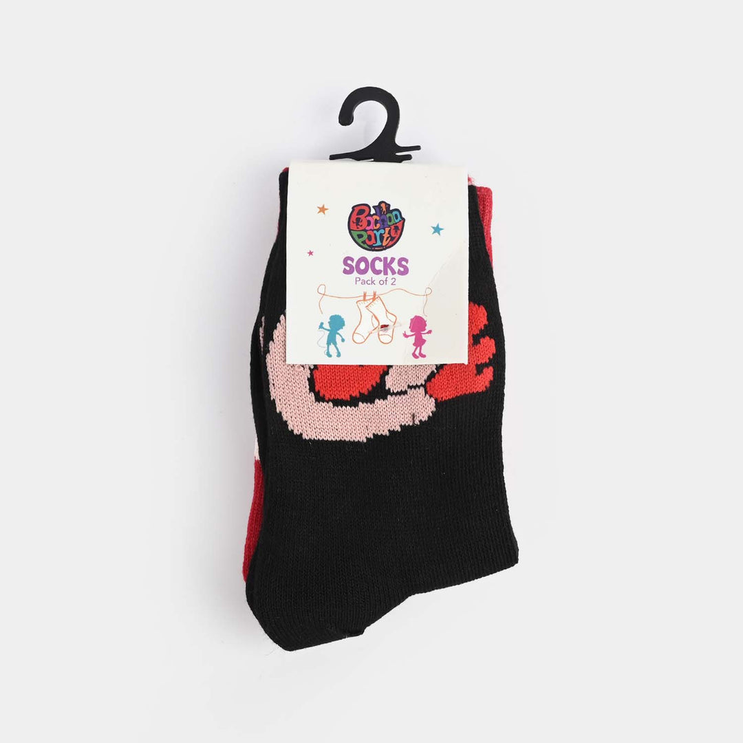 Girls Pack Of 2 Socks Hearts-Black.Red