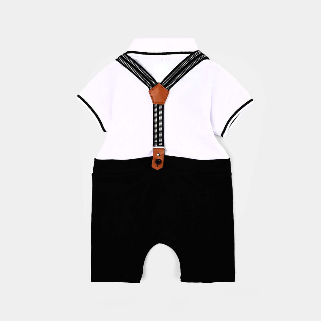 Infant Boys Jumbo Pique Romper Fashion-Wht.Black