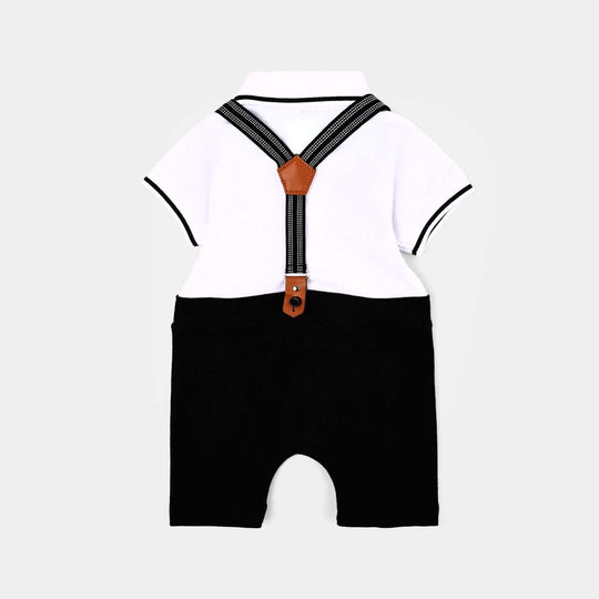 Infant Boys Jumbo Pique Romper Fashion-Wht.Black