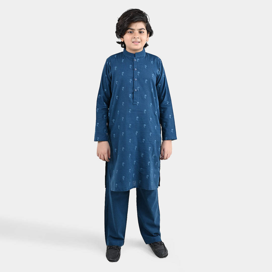 Boys Cotton Poplin 2Piece Suit (Palm Tree)-BLUE
