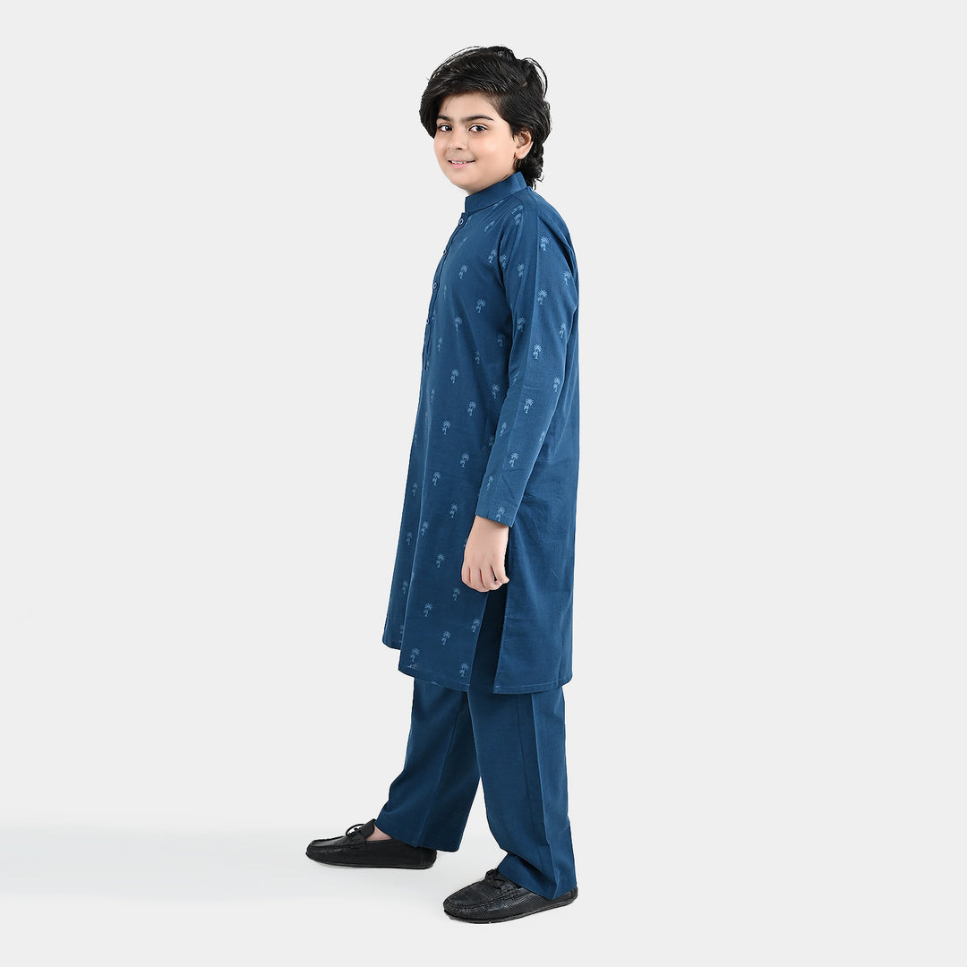 Boys Cotton Poplin 2Piece Suit (Palm Tree)-BLUE
