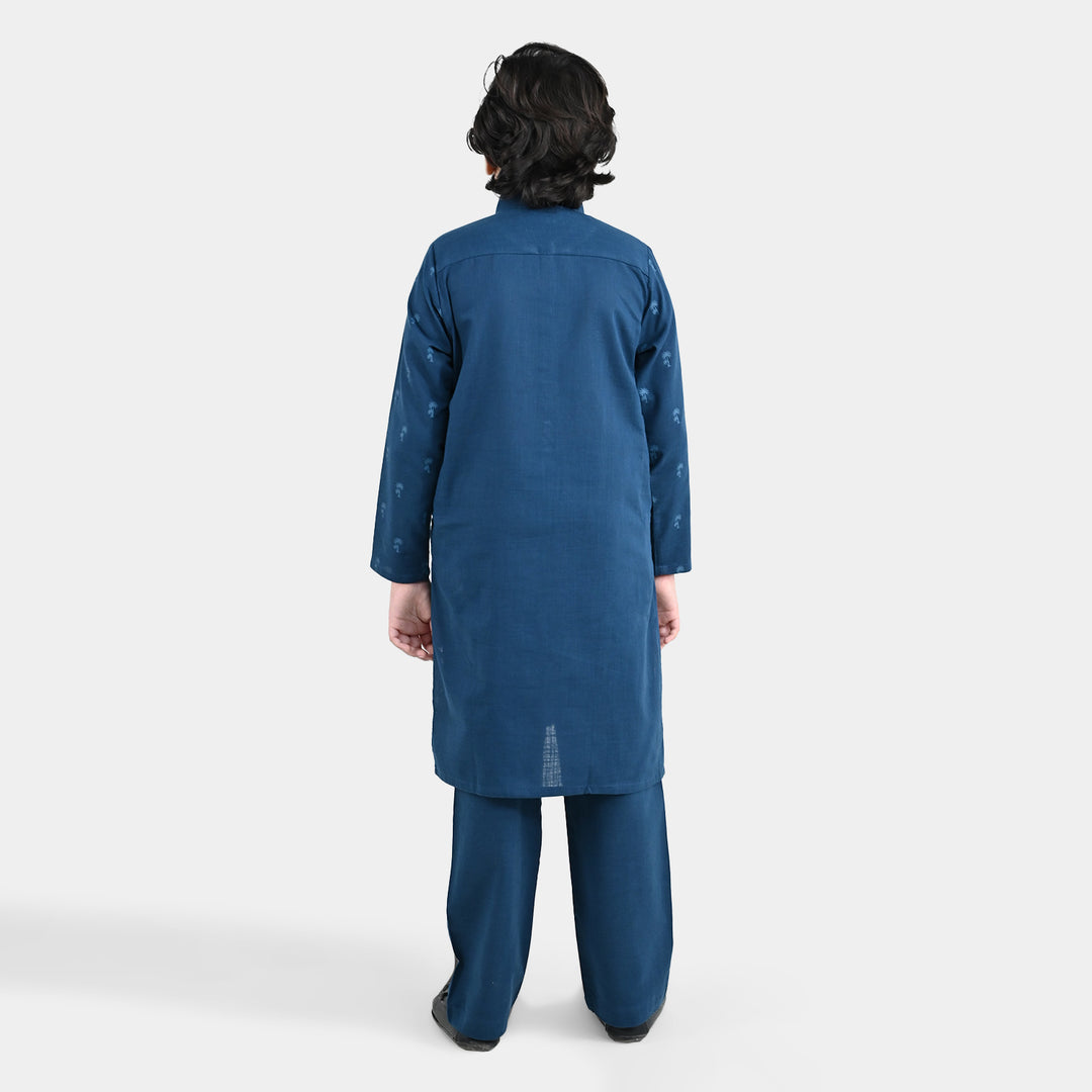 Boys Cotton Poplin 2Piece Suit (Palm Tree)-BLUE