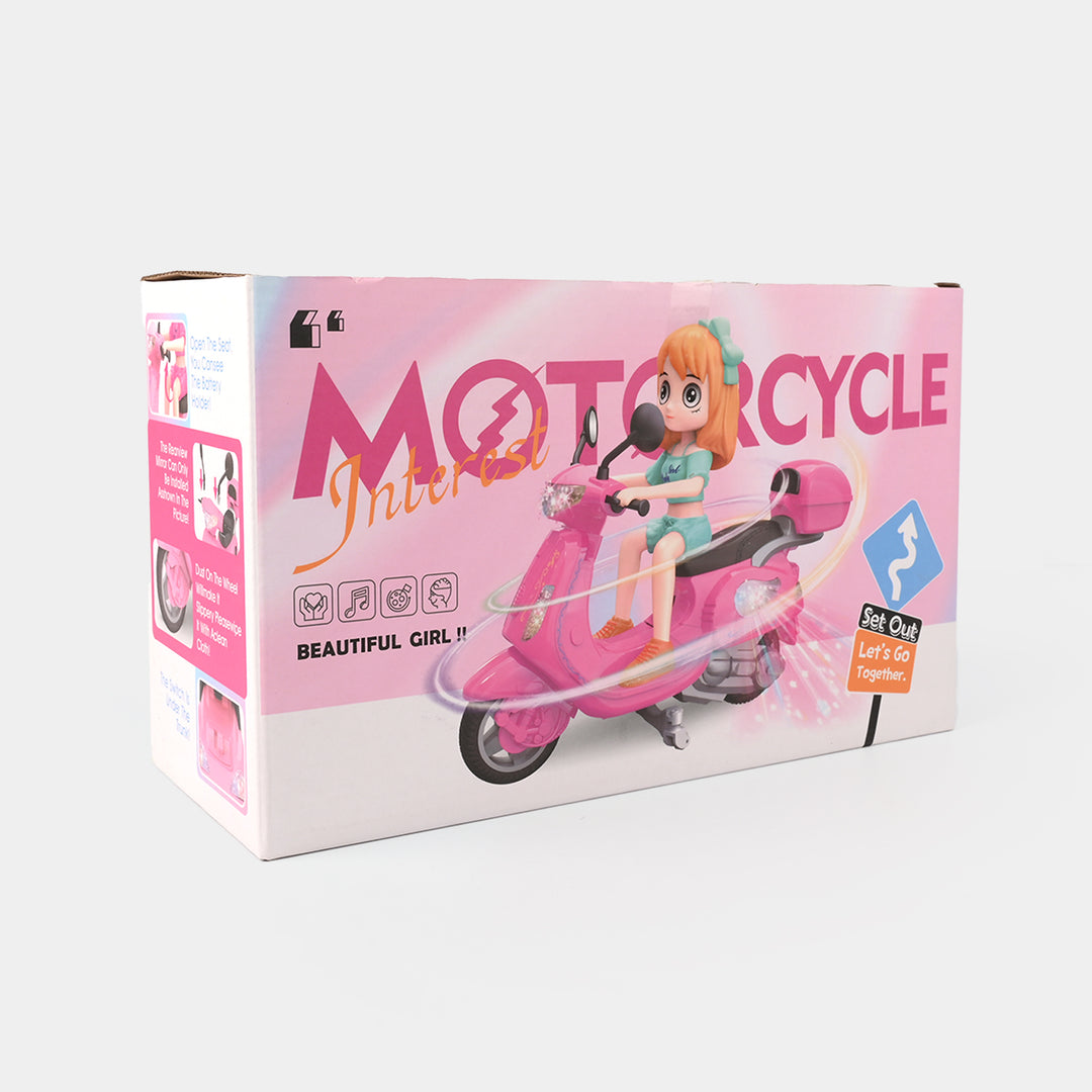 Doll Ride-On Motorbike – Pink Scooter with Music & Lights