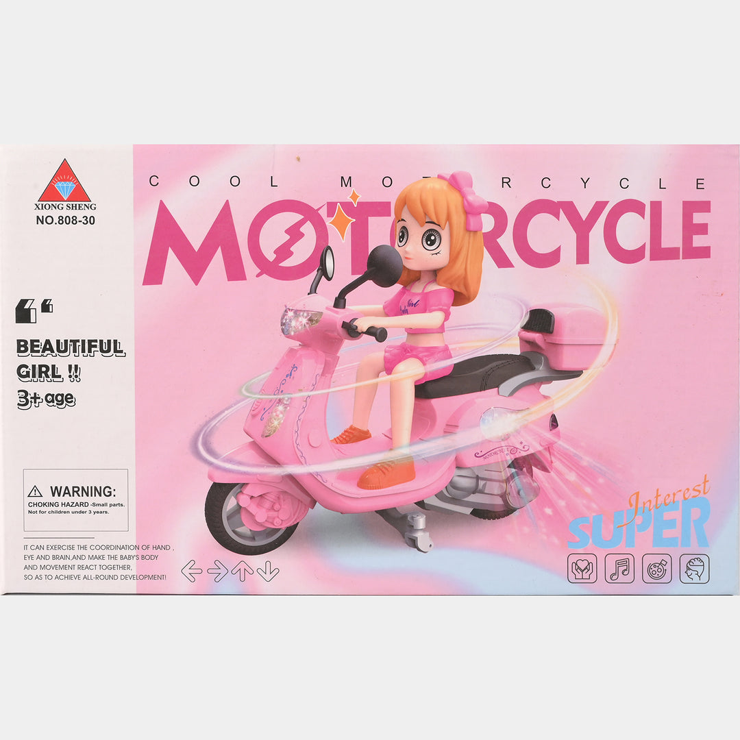 Doll Ride-On Motorbike – Pink Scooter with Music & Lights