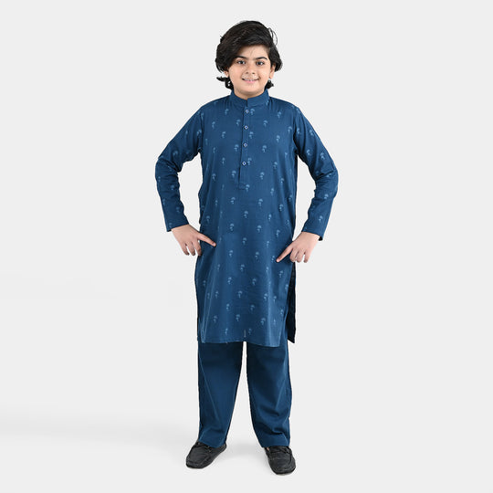 Boys Cotton Poplin 2Piece Suit (Palm Tree)-BLUE