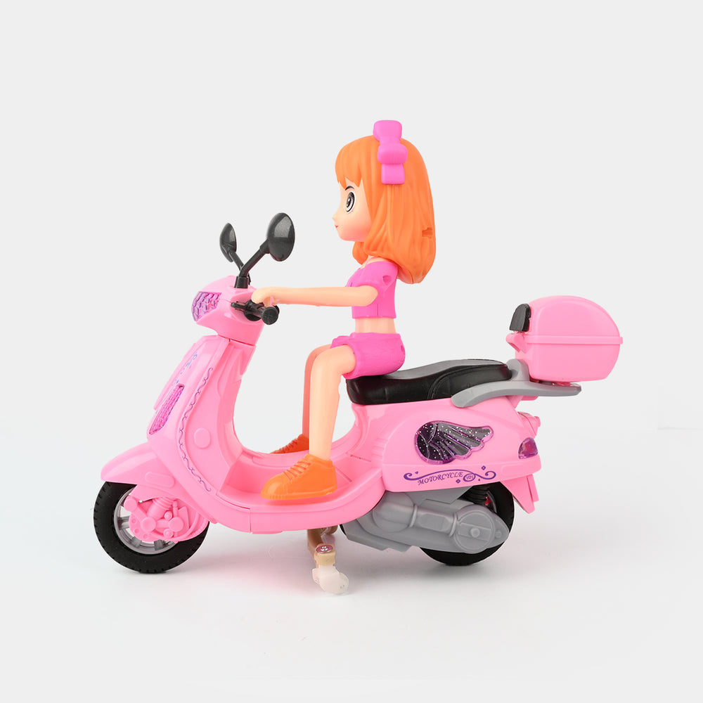 Doll Ride-On Motorbike – Pink Scooter with Music & Lights
