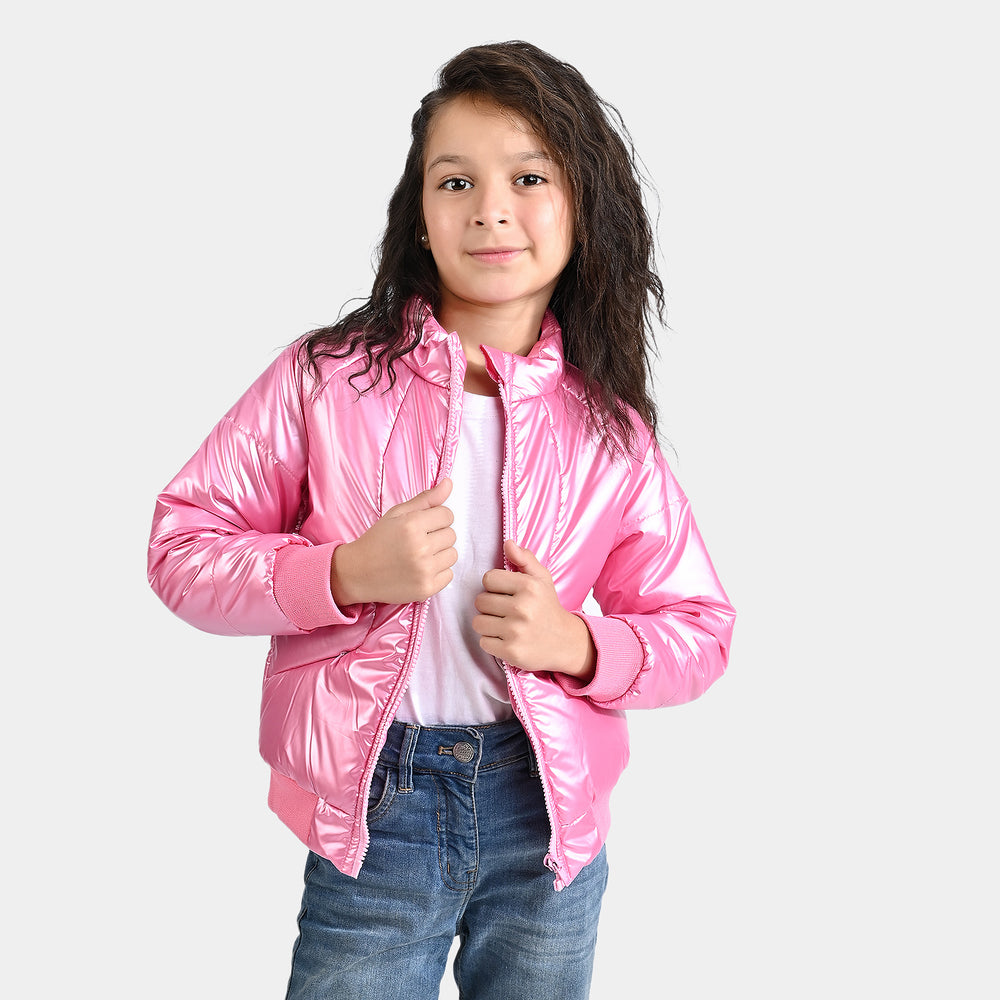 Girls Mix taffeta Quilted Jacket Kinked-Pink