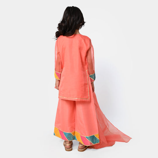Girls Viscose 3PCs Suit Chatta Patti - Peach