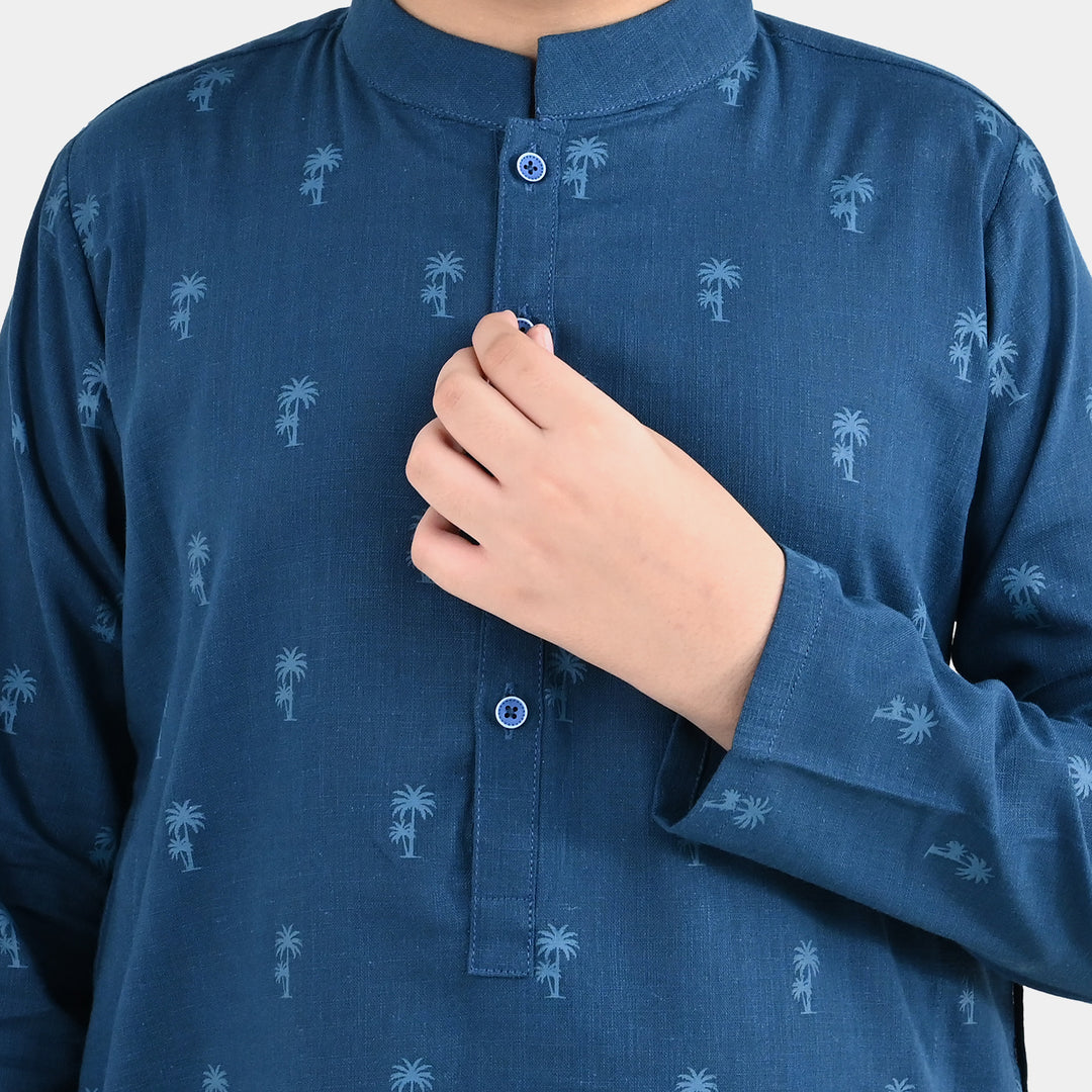 Boys Cotton Poplin 2Piece Suit (Palm Tree)-BLUE