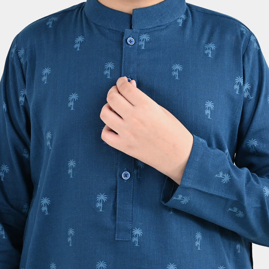 Boys Cotton Poplin 2Piece Suit (Palm Tree)-BLUE