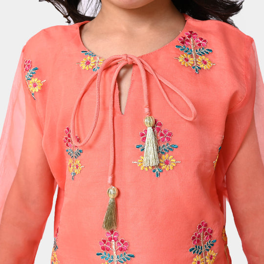 Girls Viscose 3PCs Suit Chatta Patti - Peach