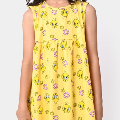 Girls Knitted Frock Character- Yellow