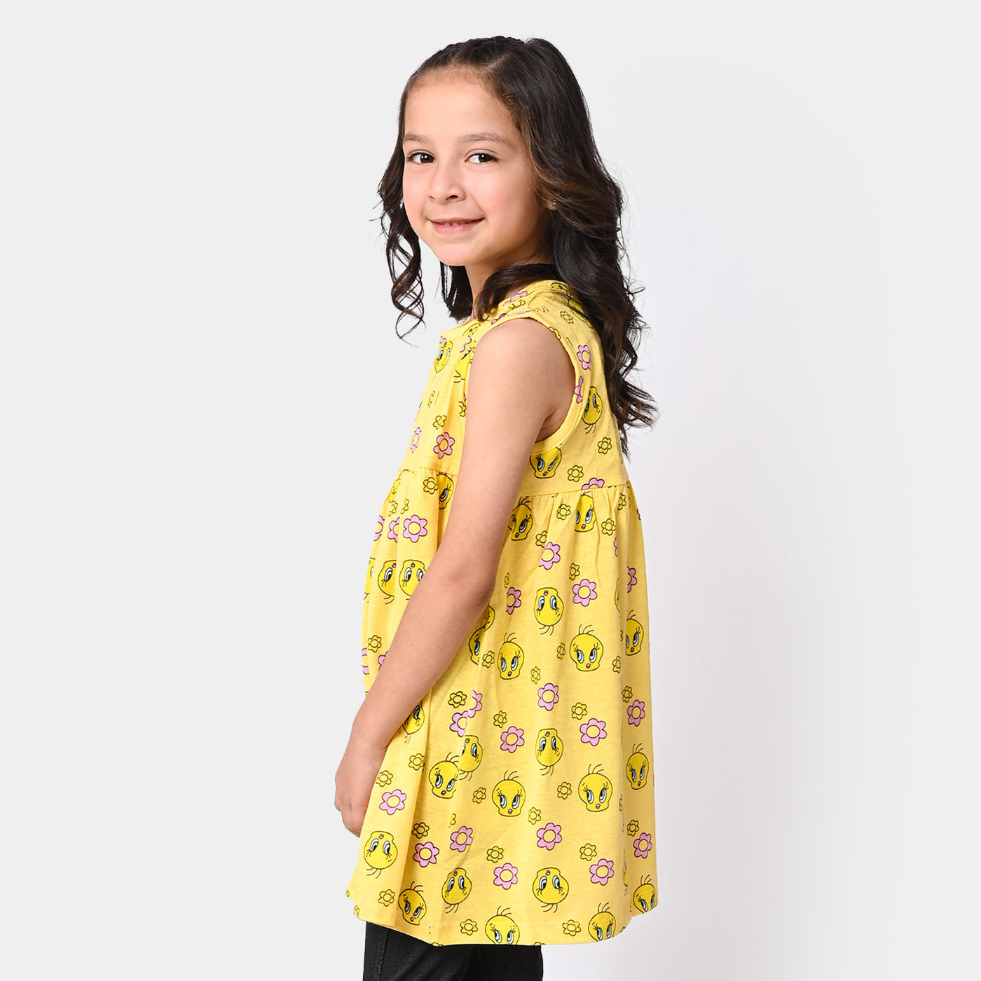 Girls Knitted Frock Character- Yellow