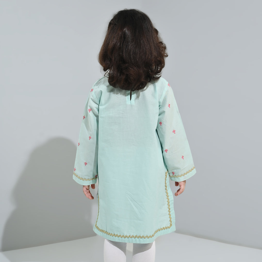 Girls Cotton Poplin Emb Kurti Zohra - Mint Green